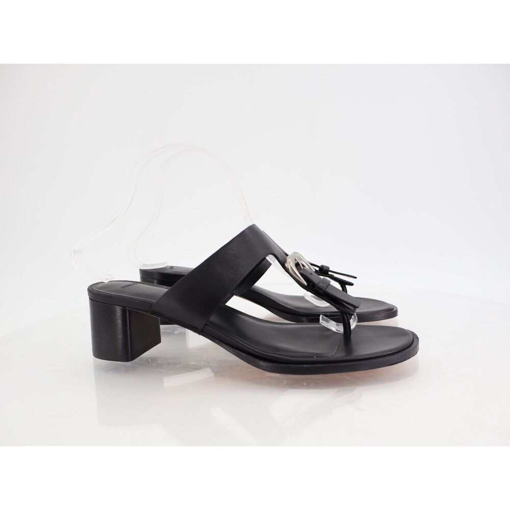 Vince Aubrey Leather Buckle Sandal Size 8.5 Black Leather Thing Block Heel